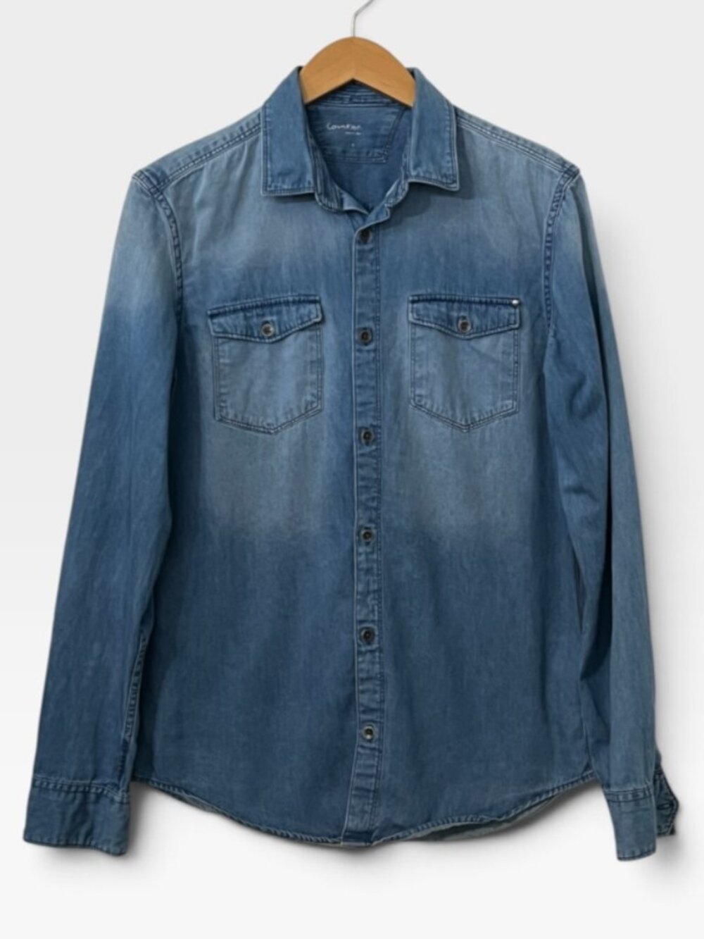 Calvin Klein Blue Chambray Denim Shirt Western Workwear Coastal Grandpa Sz S